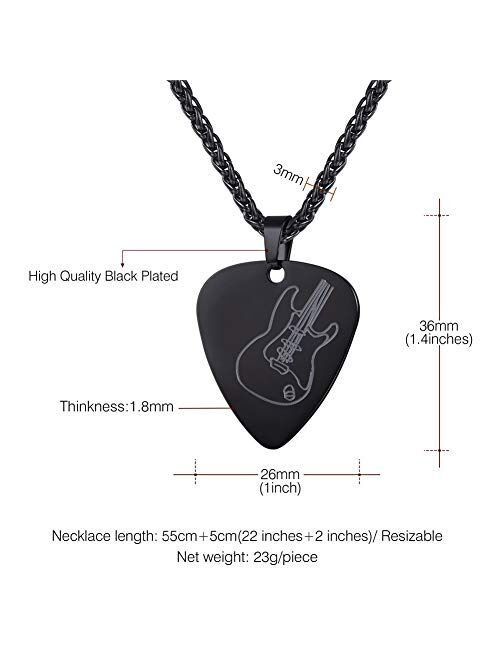 U7 Men Women Guitar Pick Necklace with Adjustable Chain Stainless Steel Music Note/Guitar/Headphone Jewelry Personalized Pendant Gift, with Custom Engrave Service