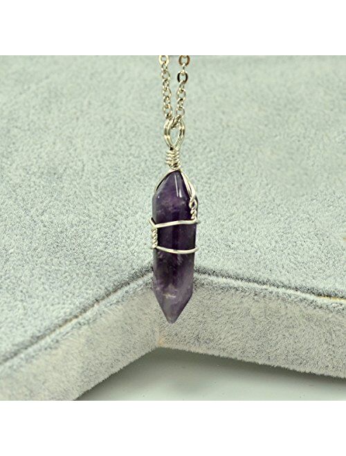 Paialco Jewelry Hand Wired Natural Crystal Healing Point Chakra Pendant Necklace 18 