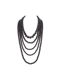 GRACE JUN Multilayer Strand Chain Faux Pearls Flapper Beads Cluster Long Choker Necklace