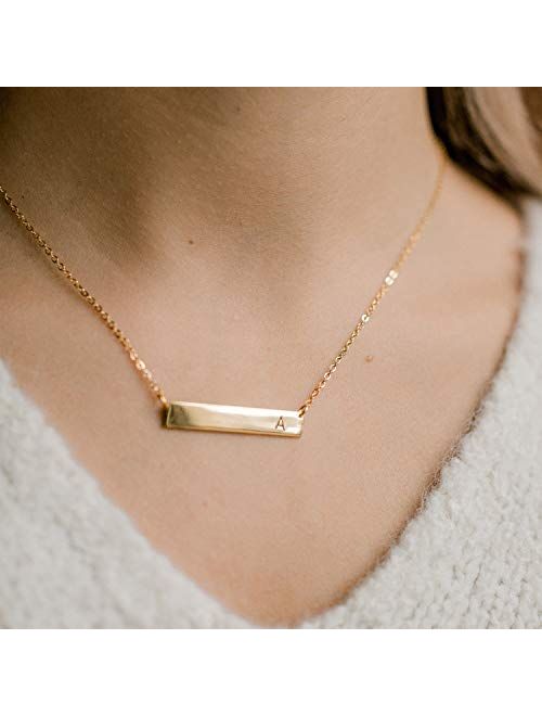 MOMOL Bar Pendant Initial Necklace, 18K Gold Plated Stainless Steel Bar Necklace Dainty Delicate Initial Necklace Simple Personalized Name Letter Necklace for Women Girls