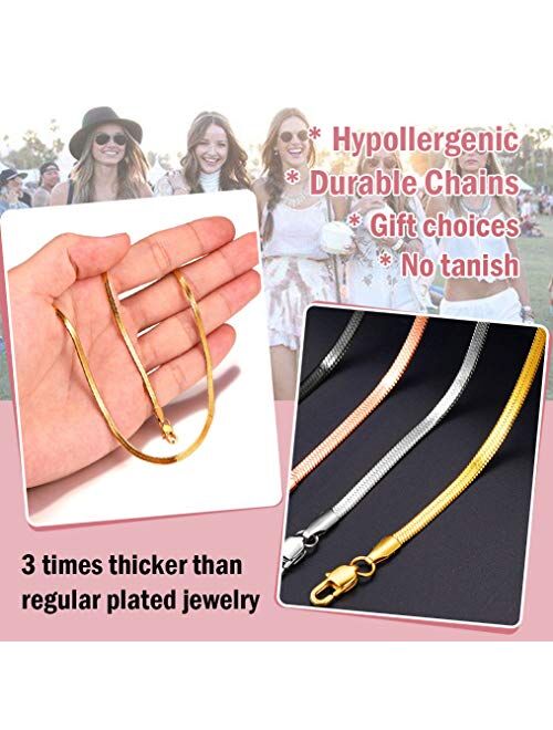 ChainsPro Girls Layered Necklace, Choker, Snake Calvice Chain, Delicate Dainty Jewelry, with Durable Clasp, 3/5MM Width, 12/15(Send Gift Box)