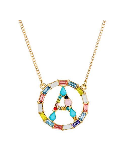 MOWL Large Initial Necklace for Women - Colorful Rhinestones Gold Plated Necklace, 26 Alphabet Monogram Letter Pendant, Idea Gift for Any Woman, Mother, Wife, Sister, Tee