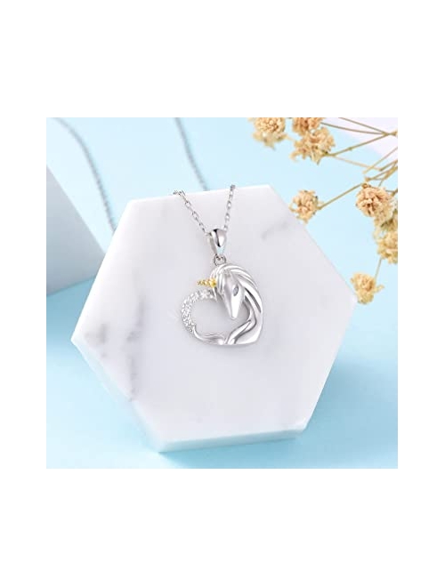 ACJNA 925 Sterling Silver Unicorn Pendant Necklace Jewelry for Girl Women