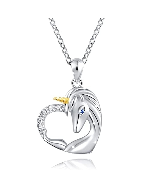 ACJNA 925 Sterling Silver Unicorn Pendant Necklace Jewelry for Girl Women