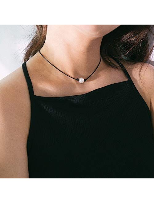 Single Cultured Freshwater Pearl Chokers for Girls Handmade Black Leather One Bead Pendant Jewelry for Women Fashion Boho Necklace Choker with Pearl for Valentine's Day G