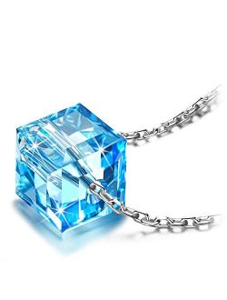 NINASUN Christmas Cube Square Crystal Necklace With 925 Sterling Silver ChainCrystal from Swarovski Pendant Necklace for Women Girls