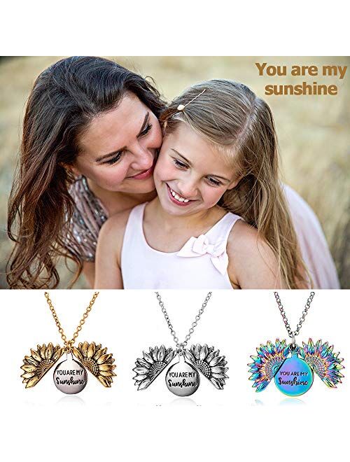 Sunflower Necklace for Women Girls You are My Sunshine Necklace Sunflower Locket Jewelry Pendant Chain Gifts