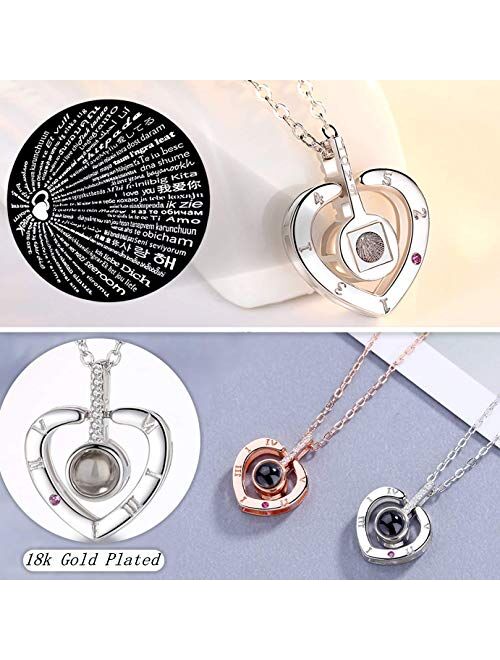 Amvie I Love You Necklace 100 Languages Fashion Crystal Love Memory Projection Necklaces for Women Girls Romantic Jewelry Gifts for Her Girlfriend Wife 