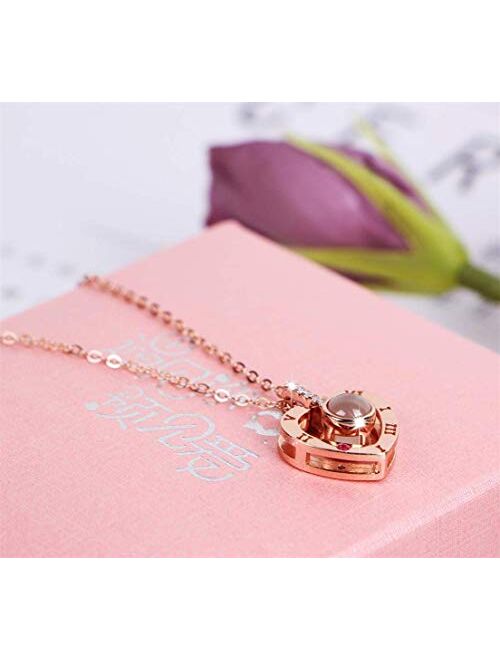 Amvie I Love You Necklace 100 Languages Fashion Crystal Love Memory Projection Necklaces for Women Girls Jewelry Birthday Gifts for Girlfriend Women Wife Mom