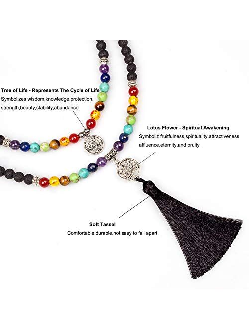 Mala Beads 108 Necklace Meditation Prayer Bead Tree of Life Chakra Stones Tibetan Bracelet
