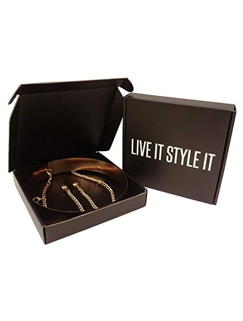 Live It Style It Womens Full Metal Waist Mirror Gold Silver Plate Waistband Belt 4.5cm, Rose Gold