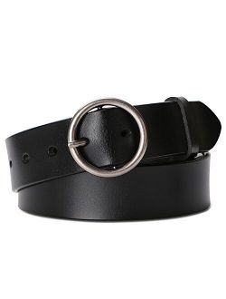 Fashion Women Leather Belt for Dresses Jeans Pants With Classic Round Buckle By SUOSDEY