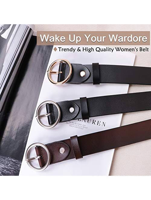 Fashion Women Leather Belt for Dresses Jeans Pants With Classic Round Buckle By SUOSDEY