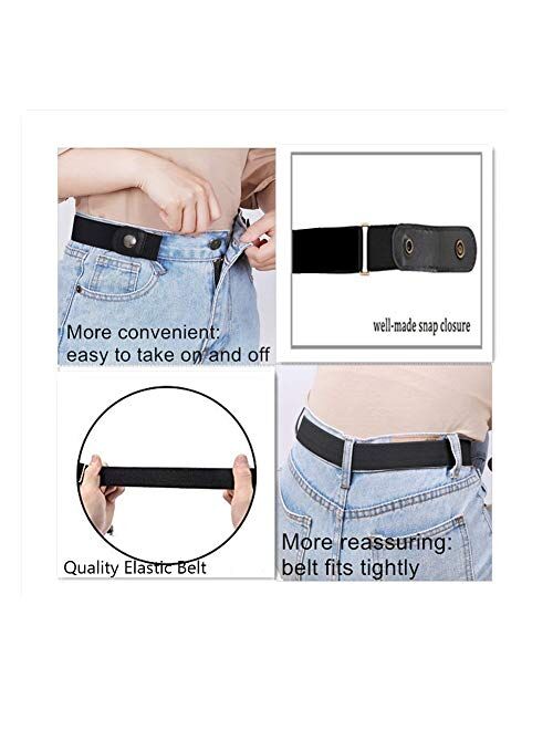 2 Pack No Buckle Free Elastic Buckle Free Belt for Women Men, Comfortable Adjustable Invisible Stretch Waist Belt for Jeans Shorts Pants