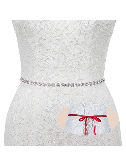 AWAYTR Bridal Rhinestone Wedding Belt - Silver Rhinestone Belts for Women Formal Evening Dress