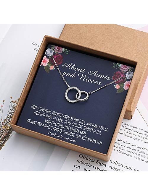 Necklaces for Women Girls, Butterfly Necklace Thank You Gifts 2 Circles Necklace Gifts for Grandma Aunt Niece Stepmother Sister Mother Daughter Necklace Generation Jewelr