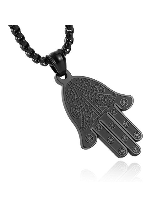 HZMAN Stainless Steel Egyptian Eye Fatima Hamsa Hand Pendant Necklace Success and Protection Lucky