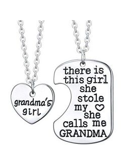 Grandmas Girl Heart Pendant Necklace - Grandma Necklace Set - Best Family Gift