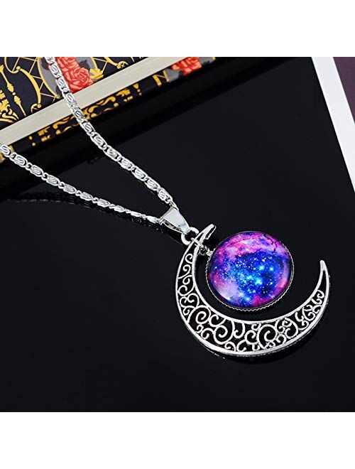 MJartoria Best Friends Necklaces Moon Pendant, Engraved Friendship BFF Necklace for 2"Love Across Light Years"