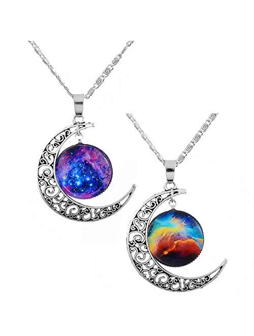 MJartoria Best Friends Necklaces Moon Pendant, Engraved Friendship BFF Necklace for 2"Love Across Light Years"