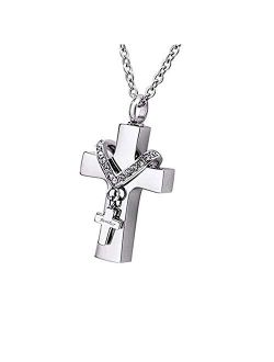 MEMORIALU Cross Urn Necklaces for Ashes Cremation Crucifix Keepsake Memorial Pendant Necklace