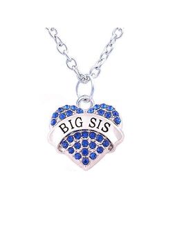 lauhonmin Family Jewelry Silver Alloy Pink Crystal Love Heart Big Sister Charm Pendant Necklace Women Girl Gift
