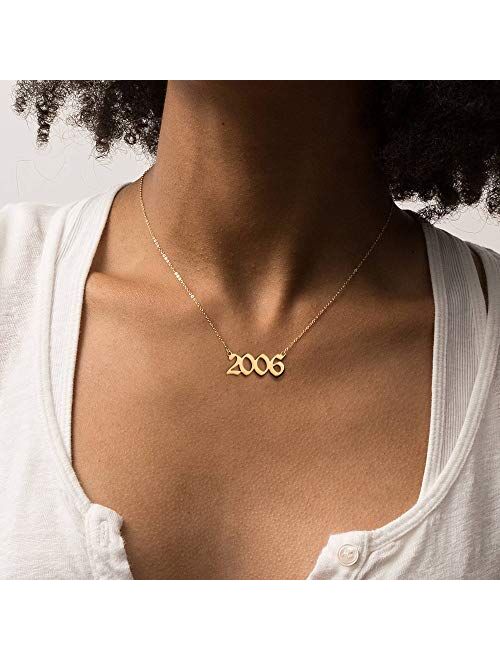 Birth Year Number Necklace Stainless Steel Birth Year Pendant Necklace 14K Real Gold Plated Personalized Birthday Gift for Girl Women