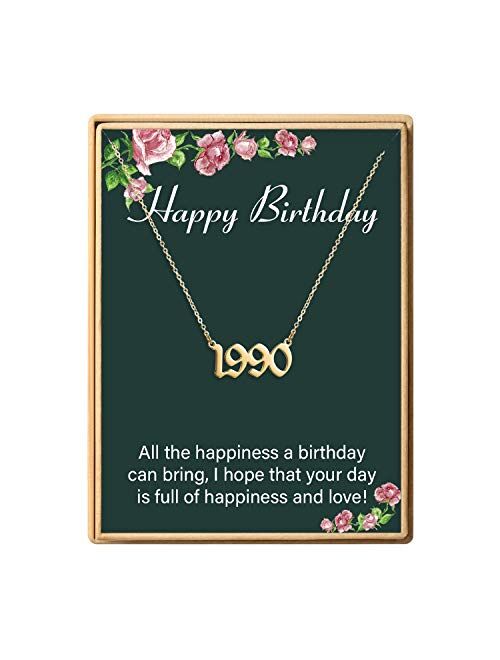 Birth Year Number Necklace Stainless Steel Birth Year Pendant Necklace 14K Real Gold Plated Personalized Birthday Gift for Girl Women