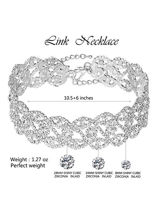 Miraculous Garden Silver Infinity Rhinestone Crystal Choker Necklace Jewelry Gift for Women Girls, Womens Bride Wedding Prom Birthday