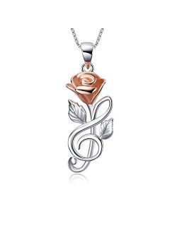 Sterling Silver Rose Flower Necklace,Earrings,Rose Gold I Love You Forever Rose Heart Jewelry Gifts for Women Her