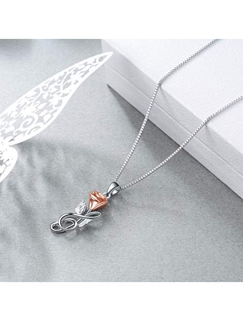 Sterling Silver Rose Flower Necklace,Earrings,Rose Gold I Love You Forever Rose Heart Jewelry Gifts for Women Her