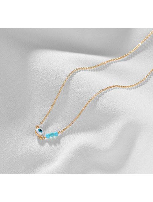 VACRONA Gold Dainty Beaded Choker Necklace 18K Gold Plated Evil Eye Choker Necklace Delicate Long Gold Chain Necklaces Jewelry Gift for Women