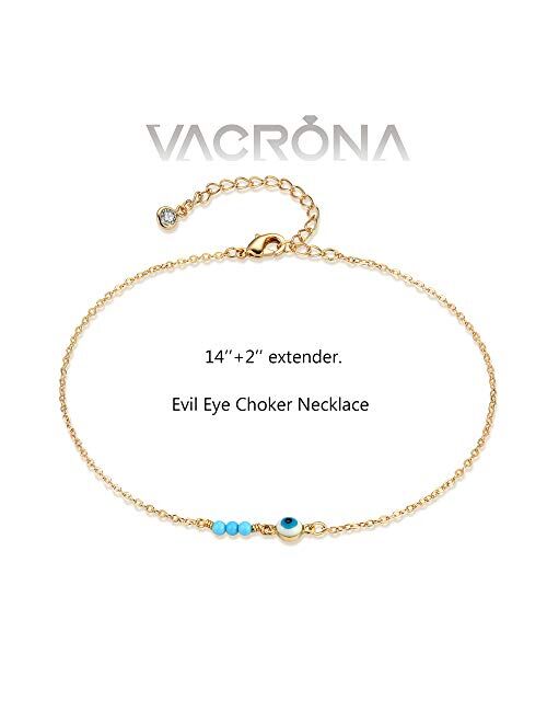 VACRONA Gold Dainty Beaded Choker Necklace 18K Gold Plated Evil Eye Choker Necklace Delicate Long Gold Chain Necklaces Jewelry Gift for Women
