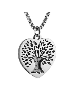 Two Piece Serenity Prayer Stainless Steel Pendant Necklace with Tree of Life Cut Out 22 2" Chain