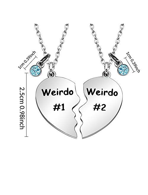 Maxforever Friendship Gifts, Weirdo 1 & Weirdo 2 Two Split Heart Pendant Necklaces, BFF Jewelry Necklace Set for Best Friend