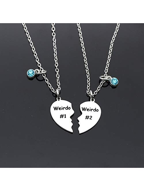 Maxforever Friendship Gifts, Weirdo 1 & Weirdo 2 Two Split Heart Pendant Necklaces, BFF Jewelry Necklace Set for Best Friend