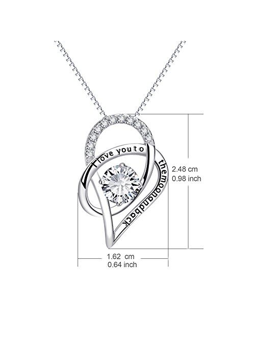 YFN Sterling Silver I Love You to The Moon and Back Moon Star Pendant Necklace 18"