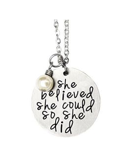 Oriya Stainless Steel She Believed She Could So She Did Necklace Bracelet Gift for Women Girl, Inspirational Necklace Bracelet