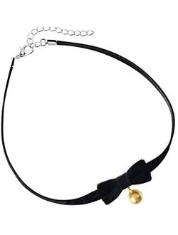 AnVei-Nao Vintage Lolita Cosplay Gothic Black Velvet Bow Bell Choker Necklace