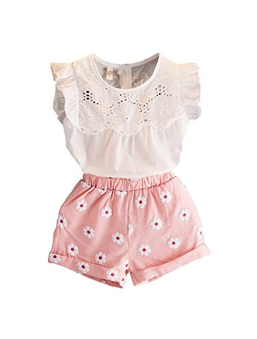 2PCS Set Toddler Kids Baby Girls Outfits Clothes T-Shirt Vest Tops+Shorts Pants(2-6 T)