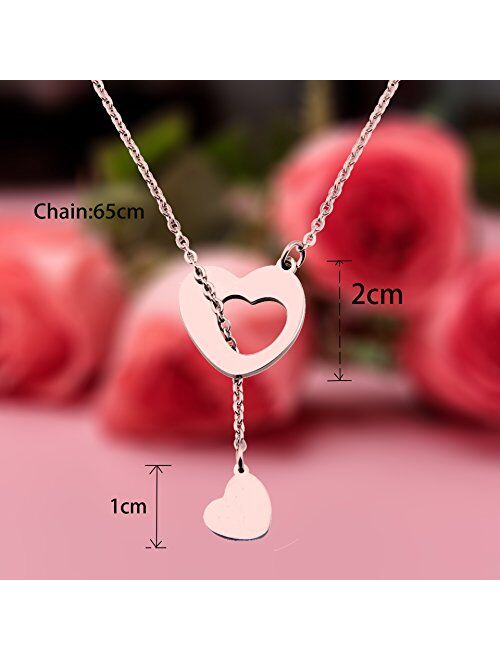 ENSIANTH Rose Gold Zodiac Signs Heart Necklace Stainless Steel Lariat Y Necklace Best Birthday Gift