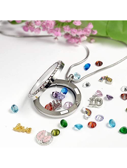 Birthday Gifts for Girl Her, Floating Living Memory Locket Necklace Pendant with Charms & Birthstones for 8th 9th 10th 11th 12th 13th 14th 15th Sweet 16 18th 21st 30th
