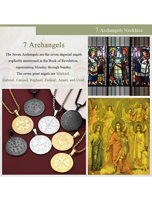 FaithHeart Archangels Sigil Talisman Necklace, Stainelss Steel The Sigil of Michael/Gabriel/Raphael/CAMAEL/ZADKIEL/ANAEL/CASSIEL Amulet Medal Pendant Jewelry for Women Me