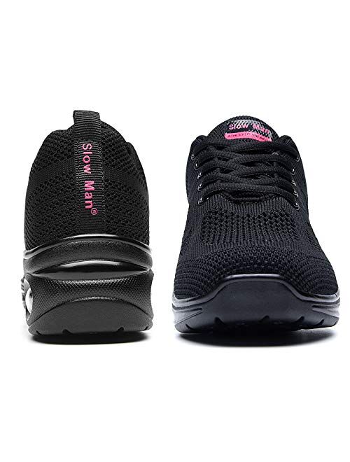 Slow Man Women's Jazz Shoes Lace-up Sneakers - Breathable Air Cushion Lady Split Sole Athletic Walking Dance Shoes Platform