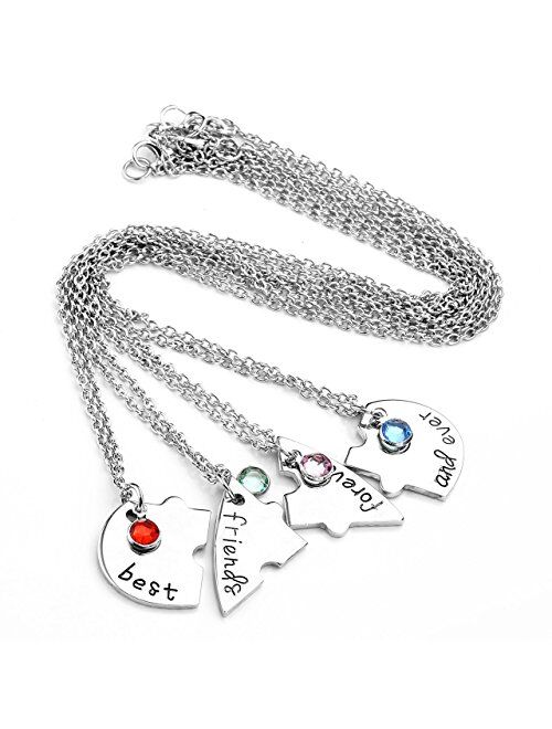 Jovivi Best Friends Forever and Ever Friendship Necklaces Keychains for 3/4,Alloy Heart Matching Puzzle Piece BBF Friendship Jewelry
