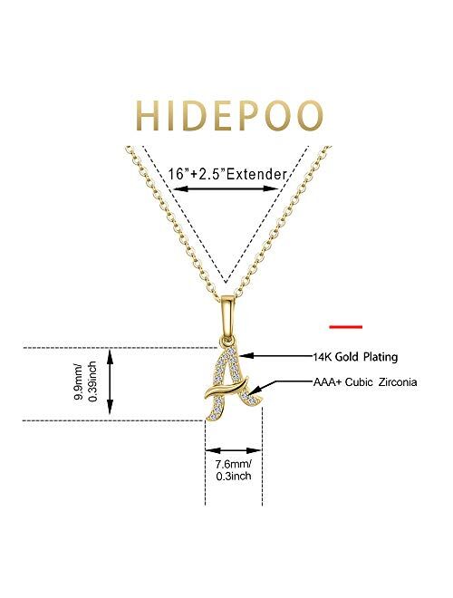 Hidepoo Initial Necklace for Women 14k Gold Filled Dainty Cubic Zirconia Monogram Letter Pendant Necklace Tiny Cursive Uppercase 26 Alphabet Initial Necklace Charm Jewelr