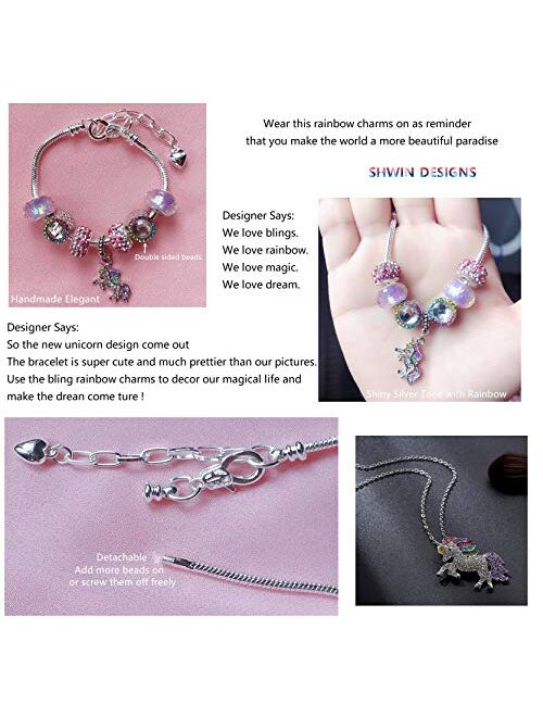 SHWIN Unicorn Gifts - Rainbow Unicorn Necklaces Charm Bracelets for Girls Women Jewelry Set