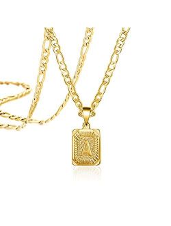 Joycuff 18K Gold Initial Necklaces for Women Men Teen Girls Best Friend Fashion Trendy Figaro Chain Square Letters Stainless Steel Pendant Necklace Personalized 26 Alphab