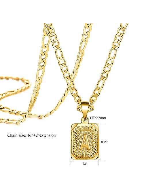 Joycuff 18K Gold Initial Necklaces for Women Men Teen Girls Best Friend Fashion Trendy Figaro Chain Square Letters Stainless Steel Pendant Necklace Personalized 26 Alphab