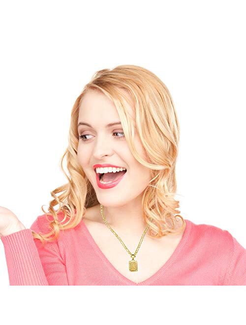 Joycuff 18K Gold Initial Necklaces for Women Men Teen Girls Best Friend Fashion Trendy Figaro Chain Square Letters Stainless Steel Pendant Necklace Personalized 26 Alphab